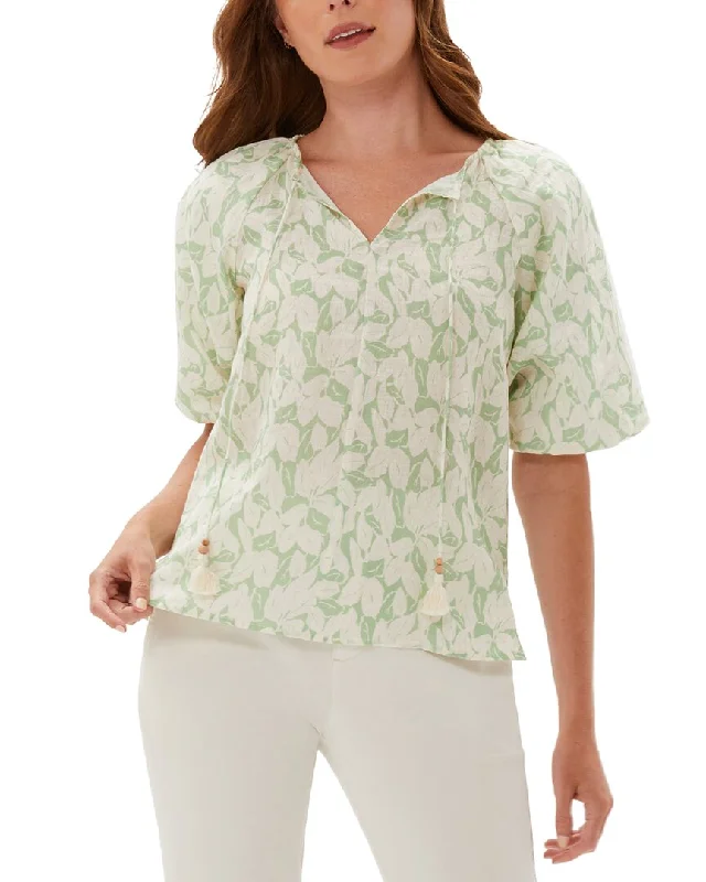 Fashion-Forward Offers ecru Puff Sleeve Linen Top