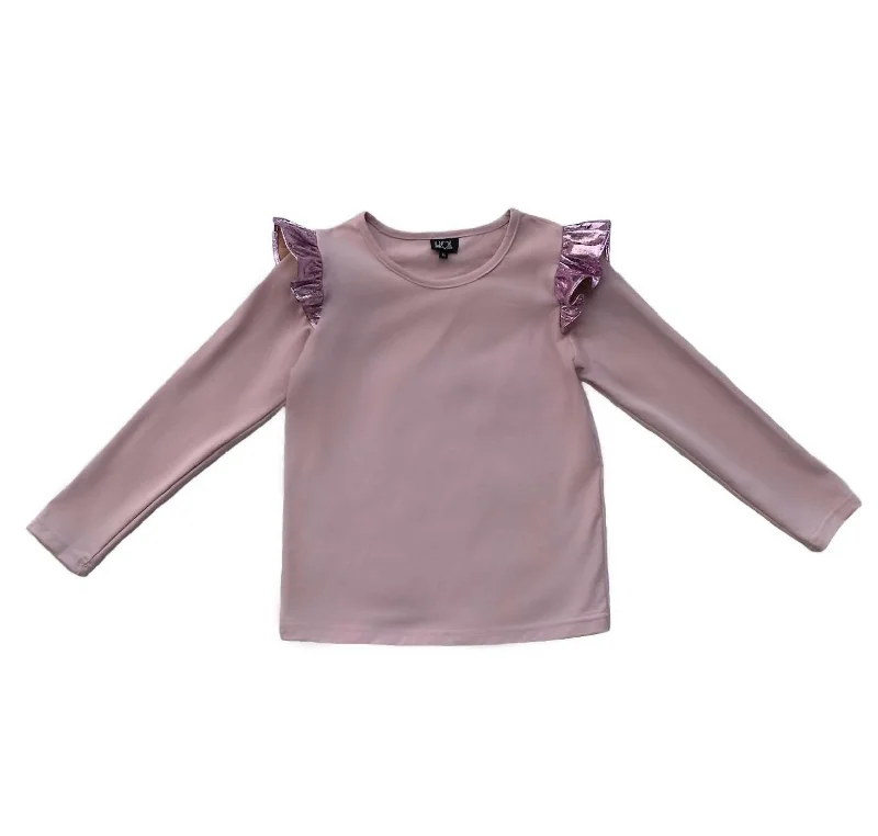 Ends Soon Kids Metallic Ruffle Top In Rose Petal