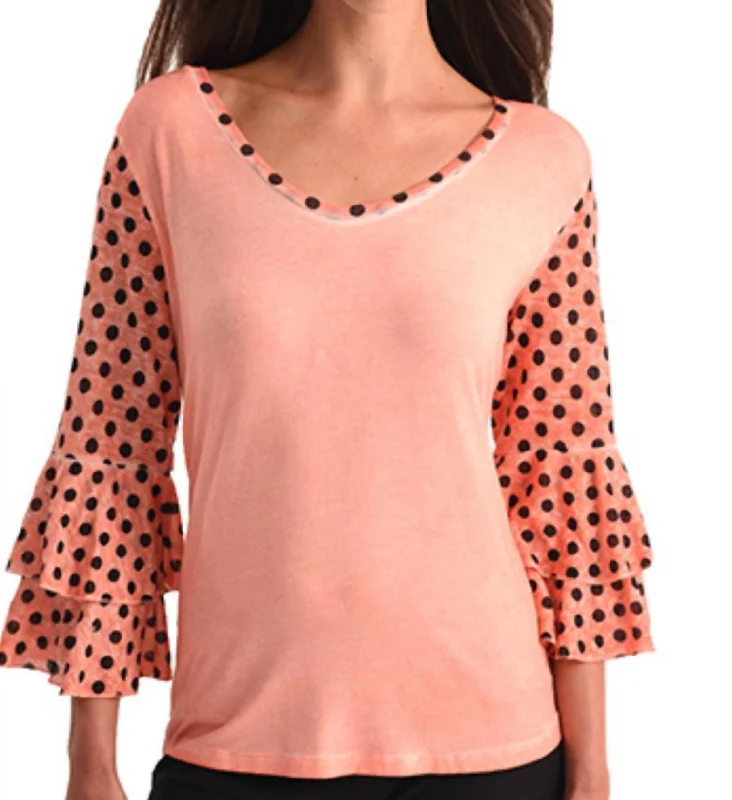 Step Ahead, Lead The Trend Polkadot Sleeve Top In Peach