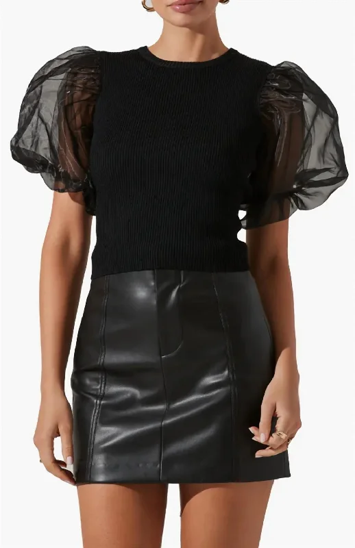 Limited Stock Avery Organza Puff Sleeve Top In Black