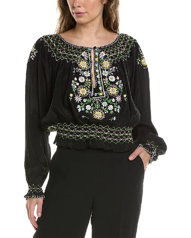 Premium Style Offers Norma Kamali Embroidered Silk-Blend Top