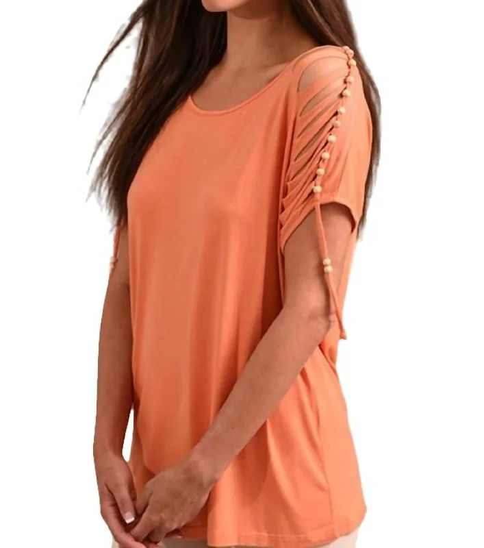 Chic And Trendy Stone Wash Cut Out Beaded Top In Orange