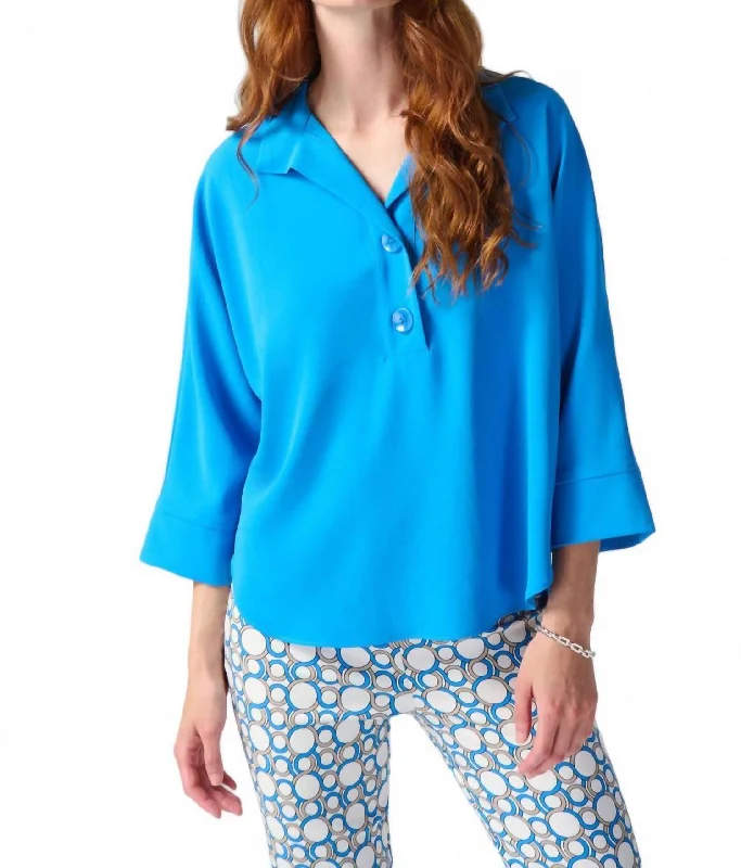 Limited-Time Offer Oversized Henley Top In French Blue