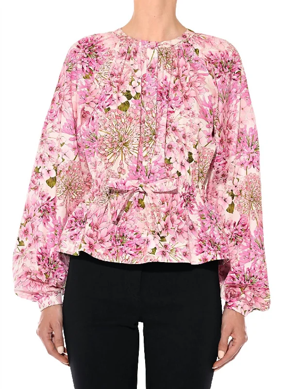 Snag Fabulous Fashion Bargains Floral Print Poplin Top In Pink