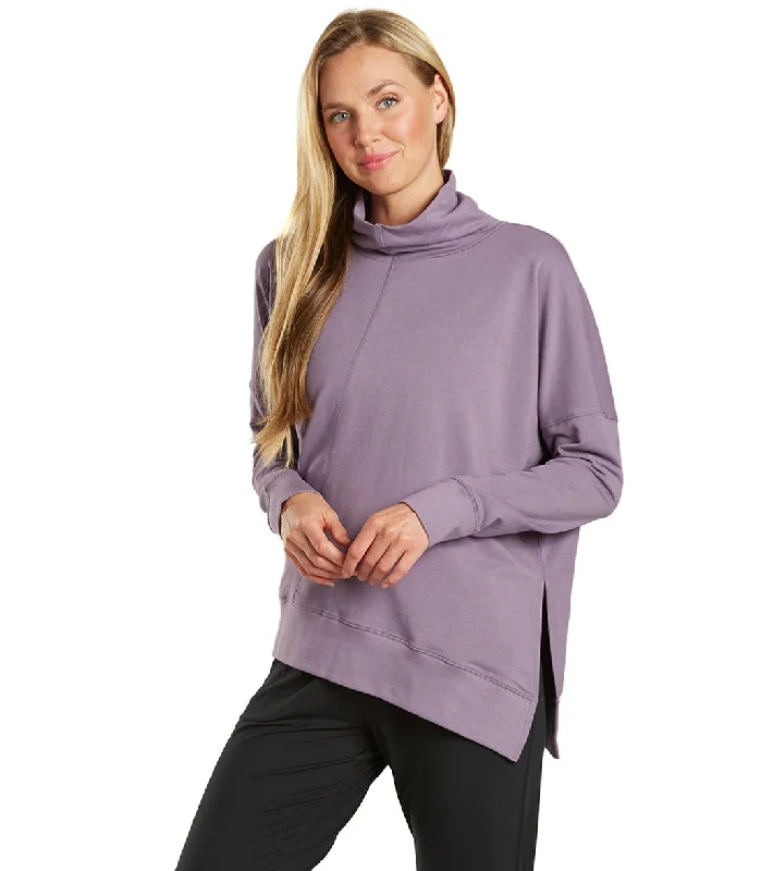 Women's Clothing For Outdoor Activities Fashion Essentials Everyday Yoga Shine Solid Roll Neck Asymmetric Sweatshirt Purple Taupe