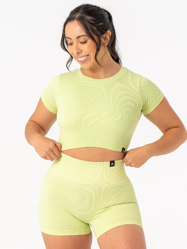 Women's Evening Apparel Stay Ahead In Style Rib Seamless T-Shirt - Lime