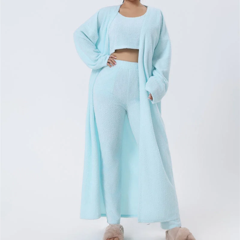 Plus-Size Women's Clothing Low Price Special Cozy Pajama Set, 3 Piece Lounge Set, Cute Loungewear, Warm Suit Sets, Matching Set, Lounge Set, 3 Piece Pant Sets, Women Winter Dress