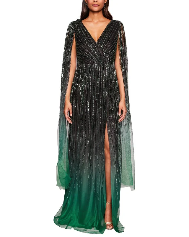 Elegant Women's Attire Luxury Fashion Marchesa Notte V-Neck Caped Gown