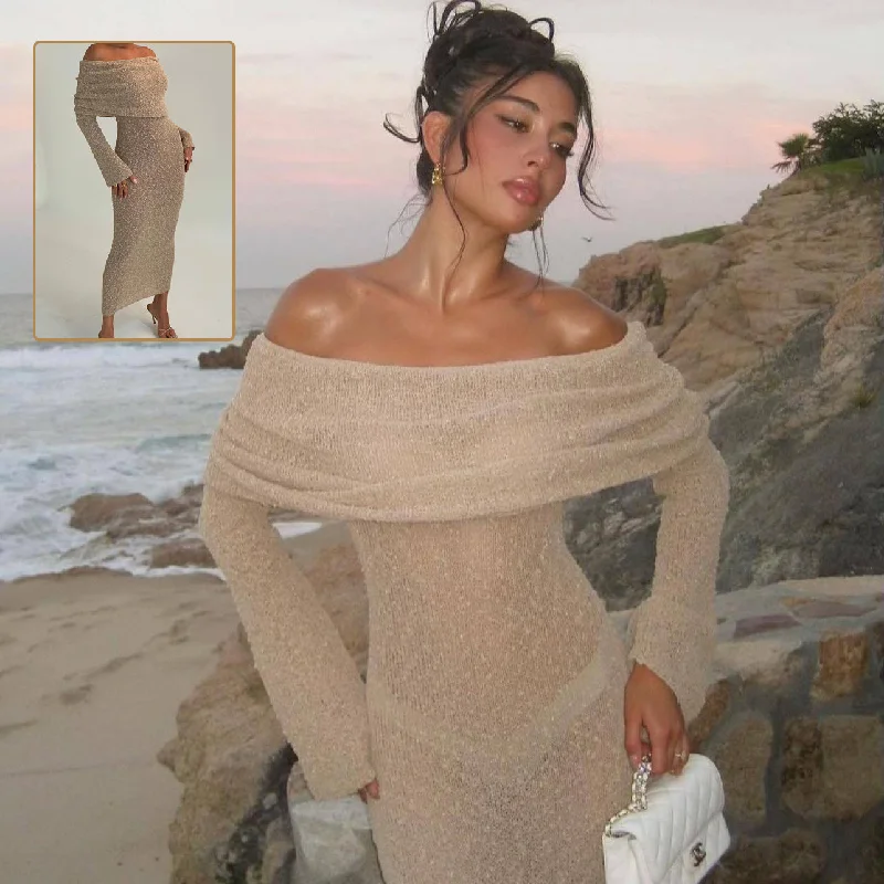 Stylish And Comfortable Clothing For Women Absurdly Cheap Sale New One-shoulder Knitted Long-sleeved Dress Sexy Beach Holiday Long Dresses Womens Clothing