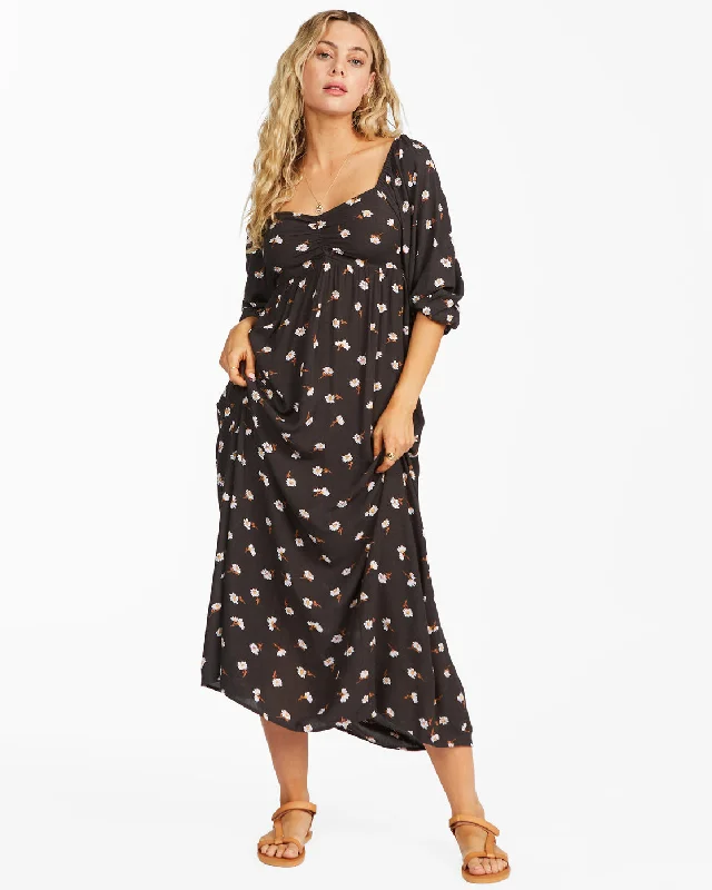 Women's High-Fashion Outfit Seasonal Trends Swept Away Midi Dress - Off Black