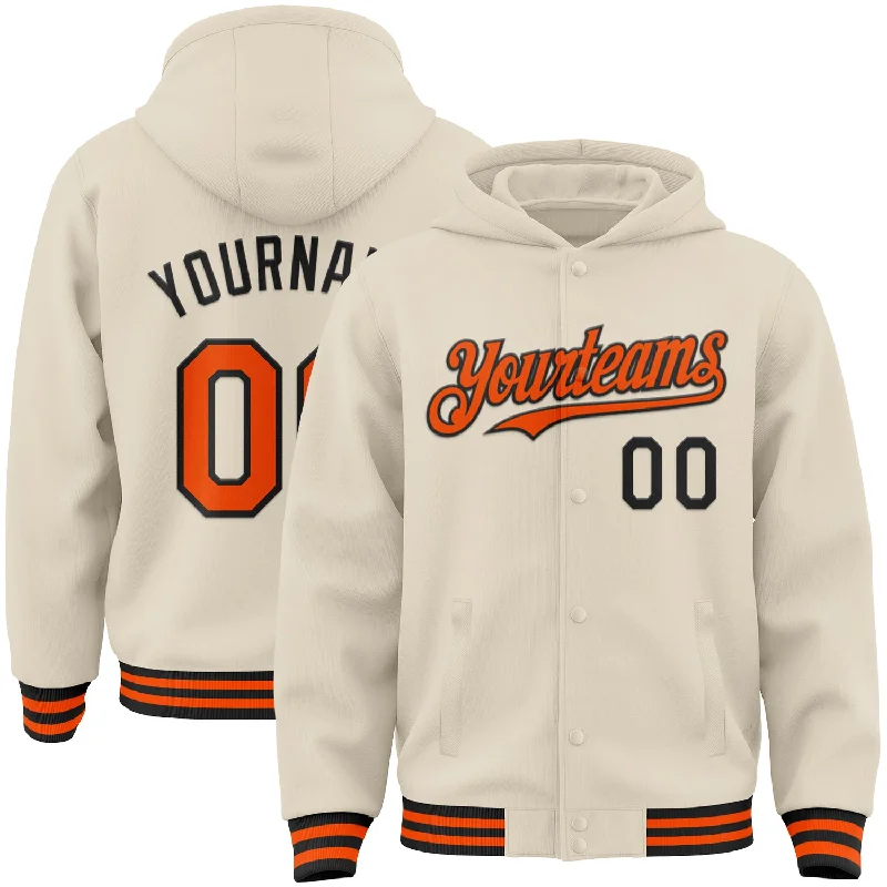 Minimalist Unisex Fashion Must-Haves Timeless Elegance Sale Custom Cream Orange-Black Bomber Full-Snap Varsity Letterman Hoodie Jacket