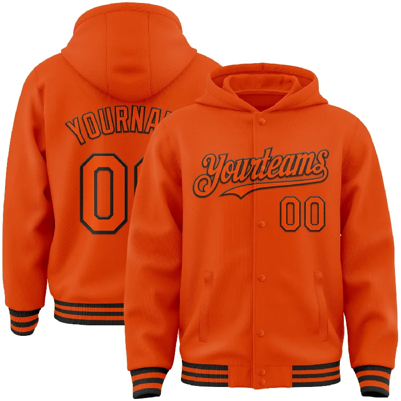 Lightweight And Breathable Unisex Wear Seasonal Style Discounts Custom Orange Black Bomber Full-Snap Varsity Letterman Hoodie Jacket