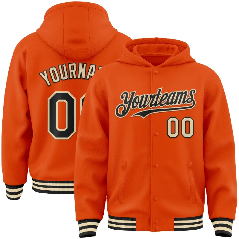 Urban Unisex Fashion Outfits Shop The Hottest Deals Custom Orange Black-Cream Bomber Full-Snap Varsity Letterman Hoodie Jacket