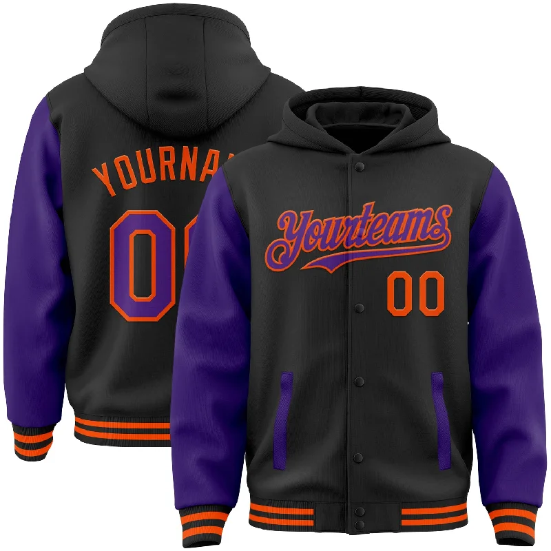 Gender-Neutral Trendy Clothing Styles Trendy Pulse Custom Black Purple-Orange Bomber Full-Snap Varsity Letterman Two Tone Hoodie Jacket