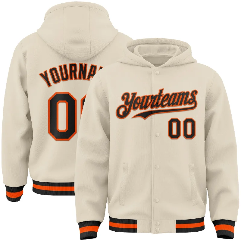 Comfortable And Stylish Unisex Outfits High-End Style Discounts Custom Cream Black-Orange Bomber Full-Snap Varsity Letterman Hoodie Jacket