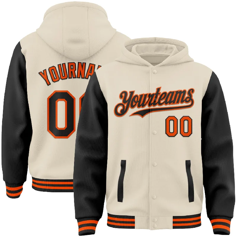 Comfortable Gender-Free Fashion Choices Bid Farewell To The Old Season Custom Cream Black-Orange Bomber Full-Snap Varsity Letterman Two Tone Hoodie Jacket