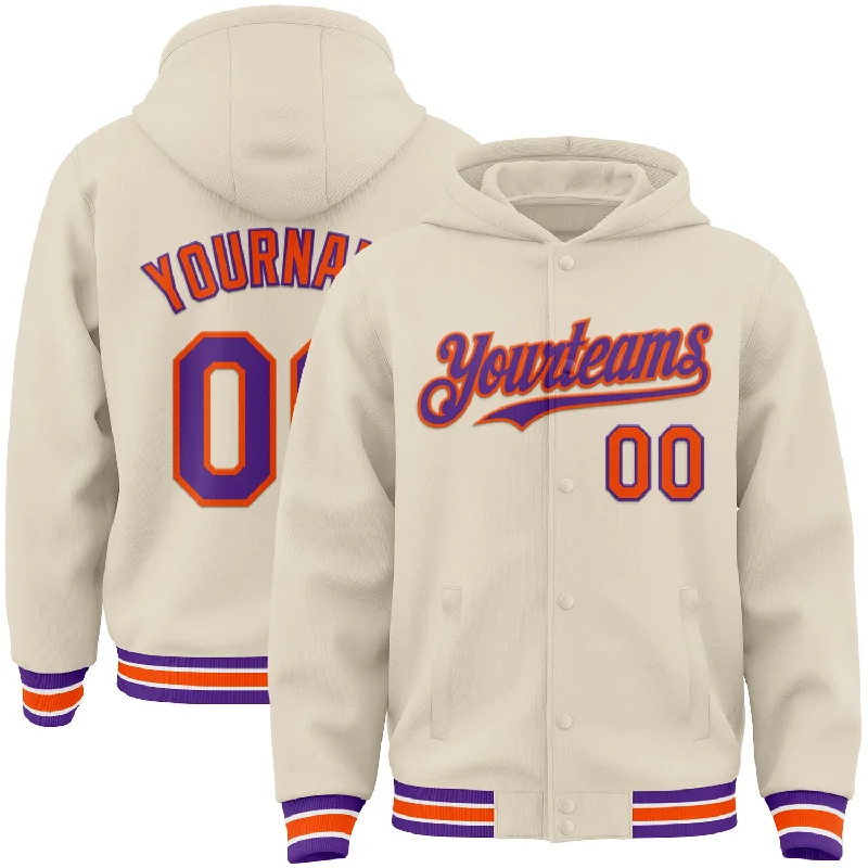 Urban-Inspired Unisex Fashion Trends Affordable Trendy Fashion Custom Cream Purple Orange-White Bomber Full-Snap Varsity Letterman Hoodie Jacket