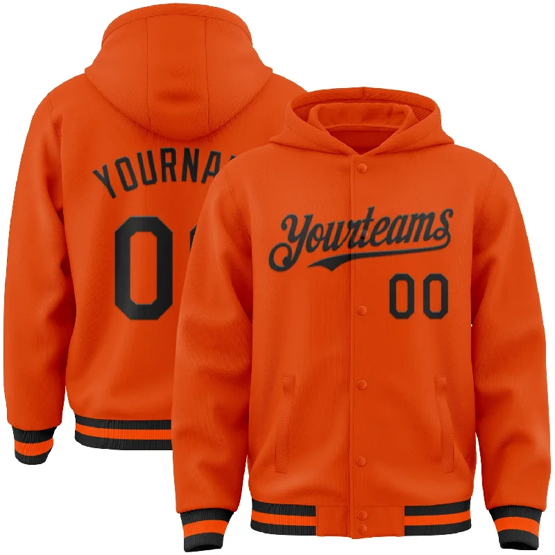 Casual Yet Sophisticated Unisex Fashion Hot Trends Custom Orange Black Bomber Full-Snap Varsity Letterman Hoodie Jacket