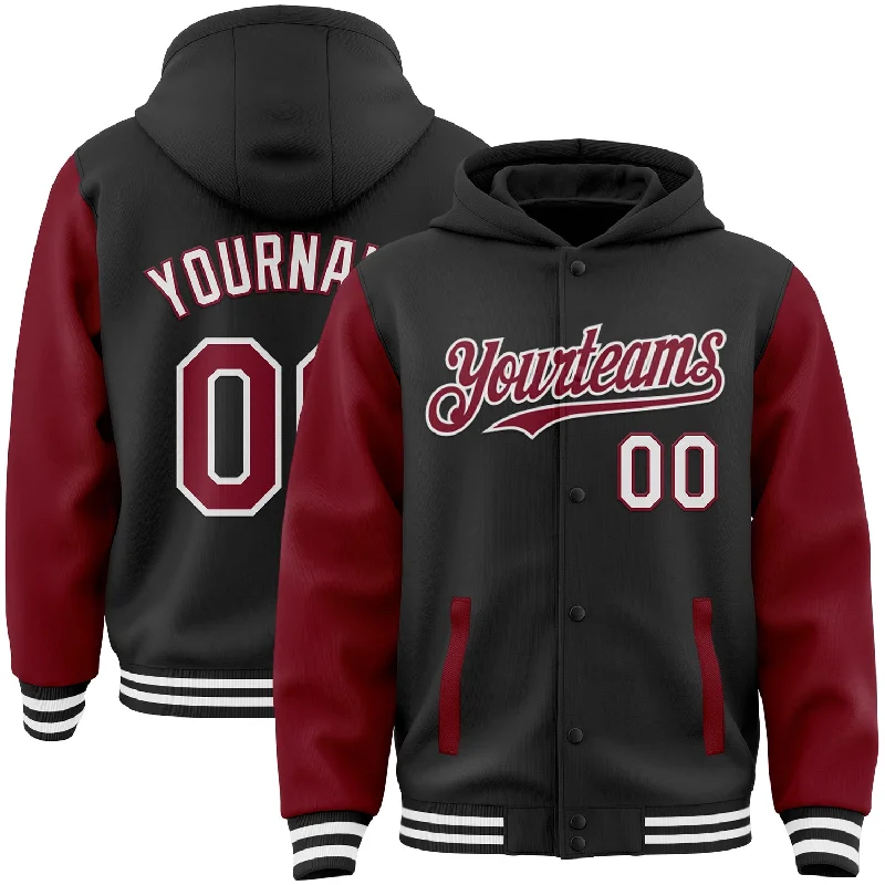 Gender-Neutral Fashion For Everyday Style Holiday Glam Custom Black Crimson-White Bomber Full-Snap Varsity Letterman Two Tone Hoodie Jacket