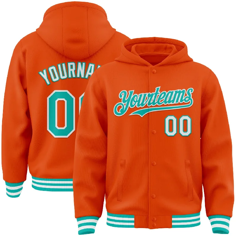 Unisex Casual Wear For All Seasons Modern Fashion Sale Custom Orange Aqua-White Bomber Full-Snap Varsity Letterman Hoodie Jacket