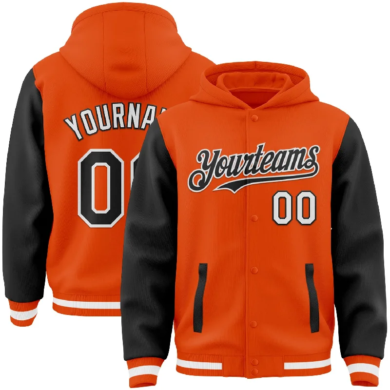 Sustainable And Ethical Unisex Clothing Fashion Deal Custom Orange Black-White Bomber Full-Snap Varsity Letterman Two Tone Hoodie Jacket