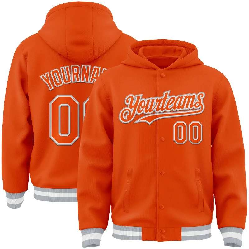 All-Season Unisex Clothing Collection Luxury Fashion Custom Orange White-Gray Bomber Full-Snap Varsity Letterman Hoodie Jacket