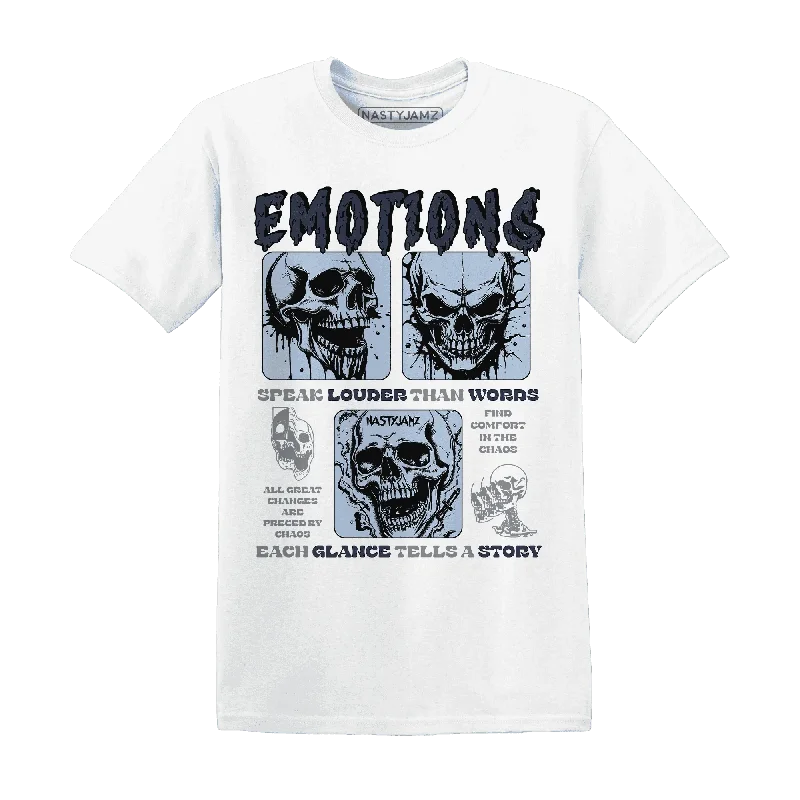 Minimalist Unisex Wardrobe Must-Haves Timeless Elegance Redefined NastyJamz White Navy 6s T-Shirt Match Emotions Skull