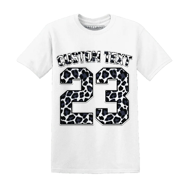 Sustainable And Ethical Unisex Clothing Special Offers NastyJamz White Navy 6s T-Shirt Match  Number 23 Leopard Custom Text