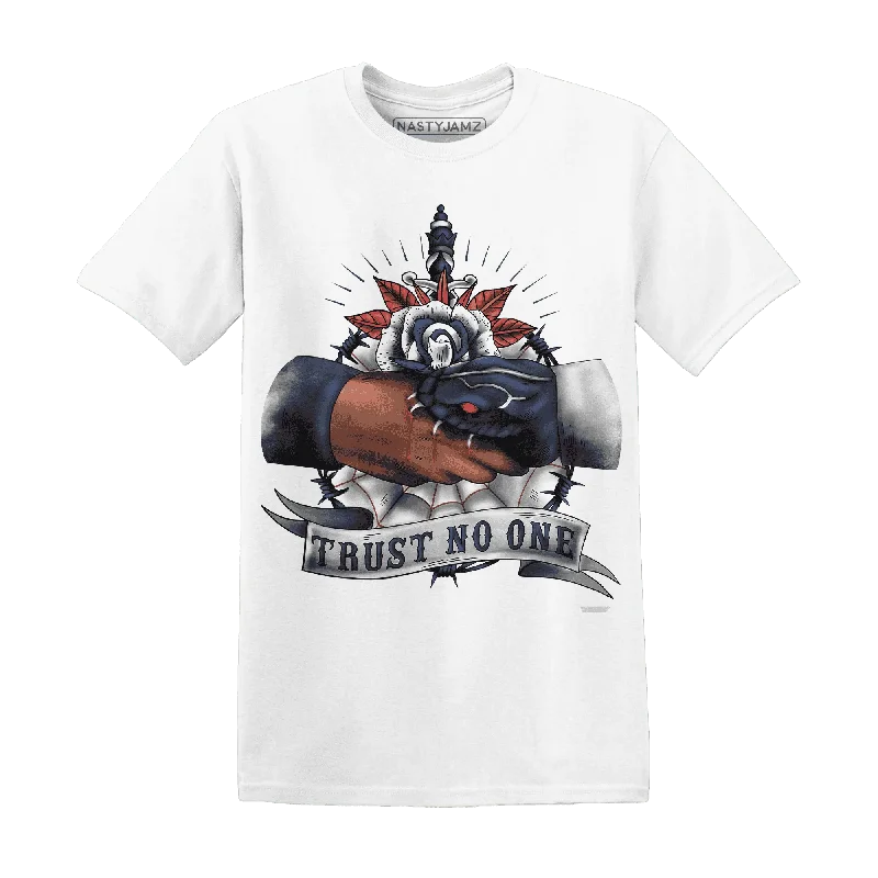 Modern Unisex Wardrobe Staples Seasonal Clearance NastyJamz White Navy 6s T-Shirt Match  Trust No One Old School