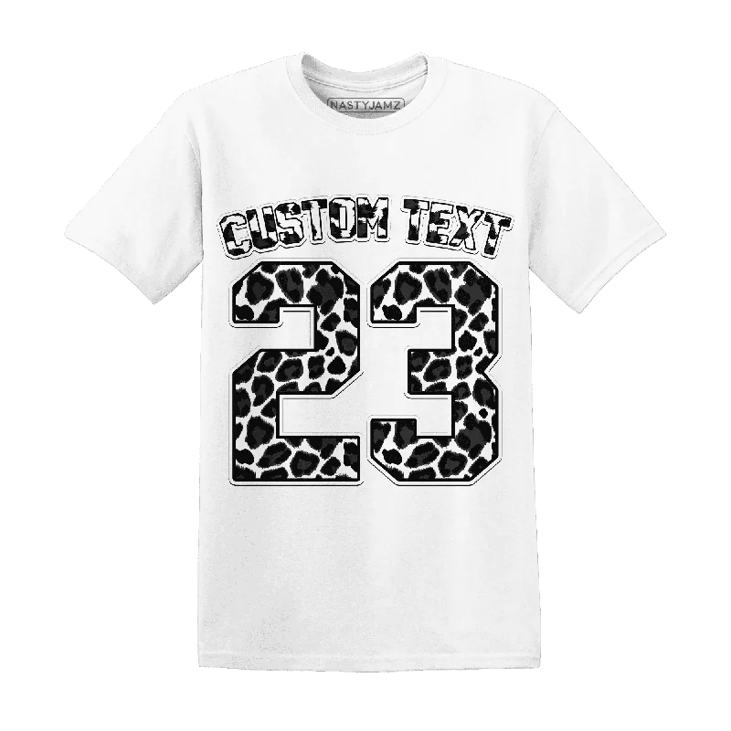 Minimalist Unisex Fashion Essentials New Styles Just In NastyJamz White Thunder 4s T-Shirt Match  Number 23 Leopard Custom Text